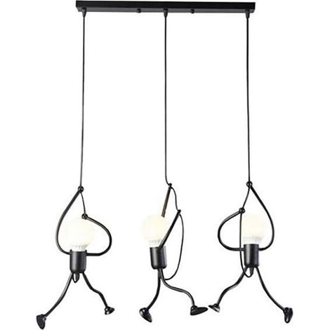 Suspension 3 lumières en fer style dessin animé, design original, suspension pour chambre, fixation au plafond, blanc chaud (1/5)