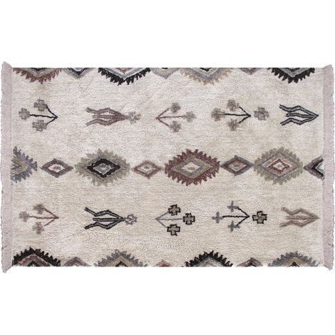Tapis Berbère en Coton Tufté Main Style Ethnique à Franges Ivoire et Multicolore 190 x 290 cm - PANGIVO (1/3)