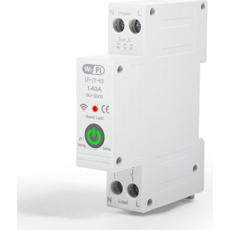 TUYA WIFI Smart Switch, 1P 63A AC230V WiFi Smart Energy Meter DIN Rail Smart Life Wireless Remote Control (1P-JT-63A)
