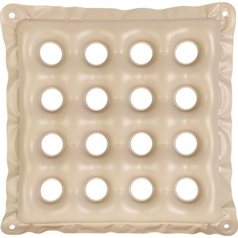 Coussin gonflable en forme de donut, PVC épais anti-escarres, rond, étanche, pour fauteuil roulant, tabouret et chaise, coussin 16 trous tétragonum, beige. (1/5)