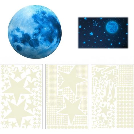 1021 Pièces Autocollants Lumineux Stickers Muraux Enfants - Lune, Étoiles et Points Phosphorescents pour Mur et Plafond - Déco Chambre Garçon, Fille, Bébé - Facile à Appliquer et Réutilisable (1/5)