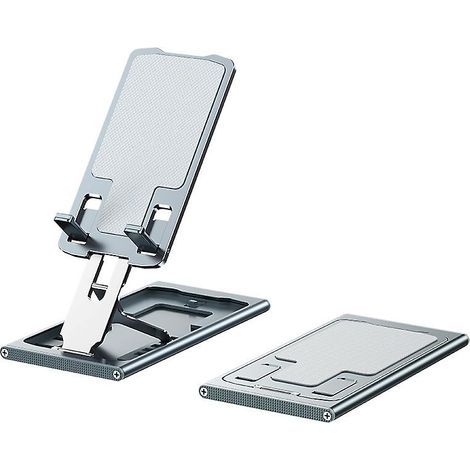 Support de téléphone portable en alliage d'aluminium gris, pliable et réglable, idéal pour le streaming en direct et l'utilisation sur bureau. (1/5)