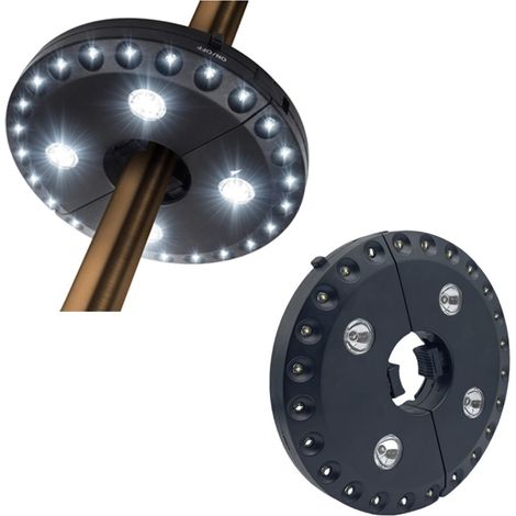 Kabellose Terrassen-Sonnenschirmleuchte mit 3 Helligkeitsstufen, 28 LEDs mit 200 Lumen, Betrieb mit 4 AA-Batterien, ideal für Sonnenschirme, Zelte und andere Outdoor-Aktivitäten. 2er-Pack (28 helle we (1/5)