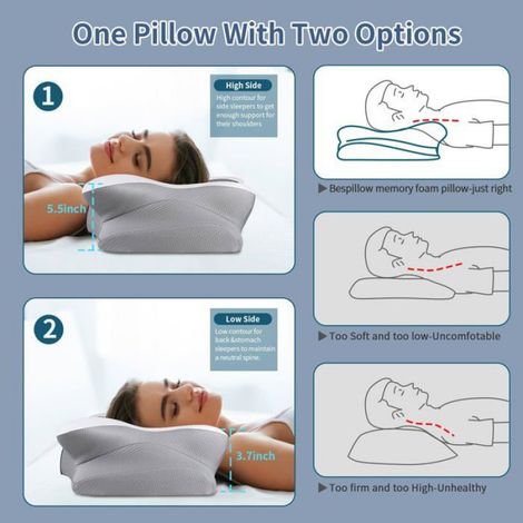 Oreiller Cervical - Mousse À Mémoire De Forme - Pour Sommeil Sur Le Dos Ou Sur Le Côté - 14 / 9,5 Cm - 1 Pièce (1/4)