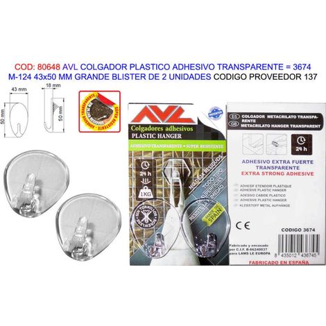 Colgador Adhesivo Plástico Transparente M12443 50mm BL2U3674 (137)
