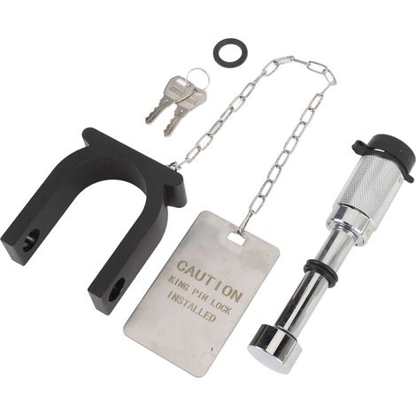 Verrou de remorque à sellette d'attelage avec étiquette d'avertissement et 2 clés, Protection antivol en acier et aluminium pour King Pin de 2 pouces. (1/5)