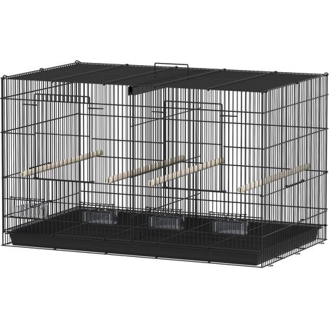 Gabbia per uccelli voliera 76 x 46 x 46 cm divisibile in due vassoio estraibile pratica salotto moderno ed essenziale in acciaio nero 210007594