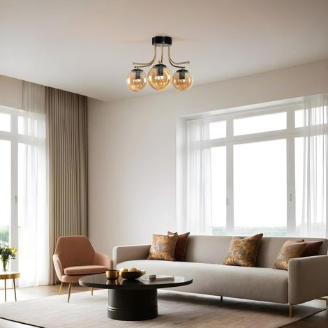 Lustre ambre et noir, corps en métal, 50 cm de diamètre, 32 cm de hauteur, culot E27 max. 40 W, IP20, pour la décoration d'intérieur moderne (1/4)