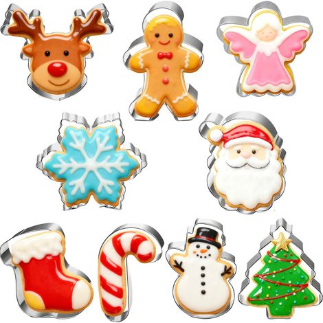 Emporte-pièces de Noël -9 pièces - bonhomme de pain d'épices, flocon de neige, renne, ange, arbre de Noël, bonhomme de neige, visage du Père Noël (1/5)