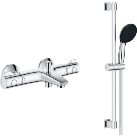 Grohe – Pack mitigeur thermostatique bain douche – Ensemble douche 2 jets – Barre de douche 600 mm – Flexible 1750 mm – Technologie anti-calcaire (1/7)