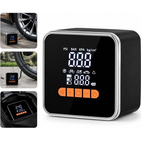 1 Compresseur Air Portable Voiture 12V Batterie Lithium 120W Écran Digital pour Pneus en ABS Noir 15 x 11,5 x 11,5 cm (1/5)