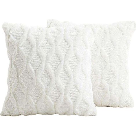 Lot de 2 housses de coussin décoratives en velours de laine court doux et moelleux, style luxueux, pour canapé ou chambre, beige, 40 x 40 cm carré (1/5)