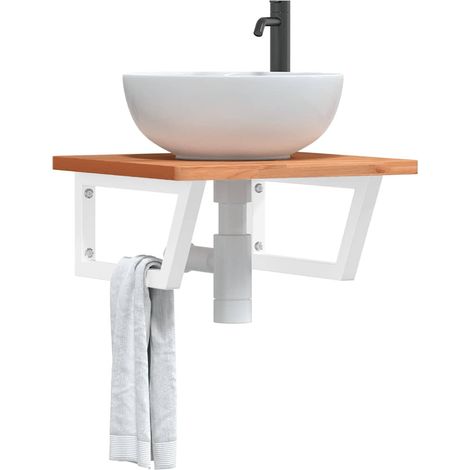 Estante de lavabo de pared de acero y madera maciza de haya