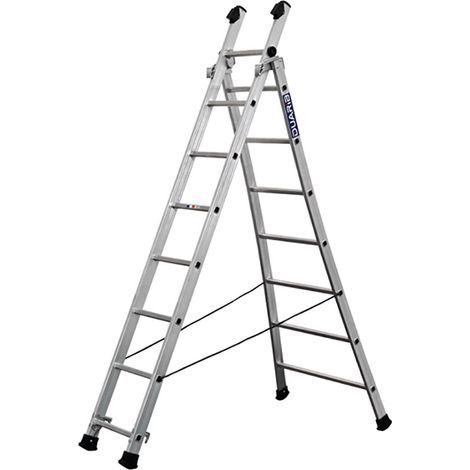 Scala trasformabile a 2 piani con 7+8 pioli - Lunghezza massima 3,90 m - Pavimento piano o scala - 631208