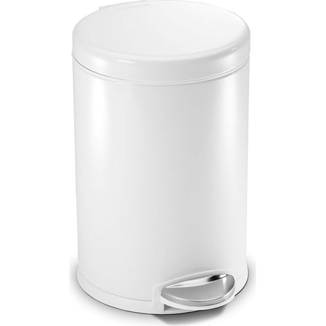 poubelle ronde à pédale, petite poubelle de salle de bain bureau chambre, acier blanc, 4.5 litres (1/5)