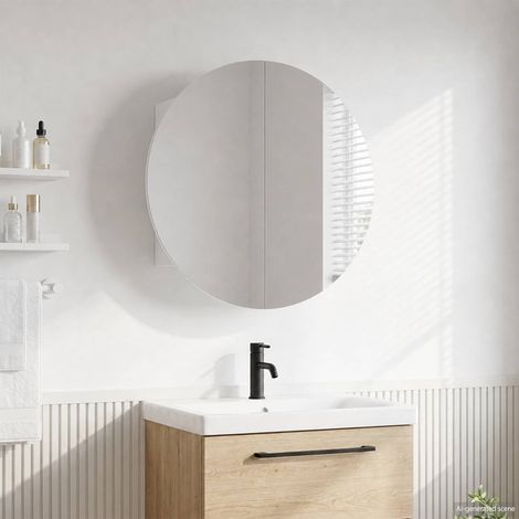vidaXL Bathroom Cabinet with Round Mirror&LED White 54x54x17,5 cm (1/5)