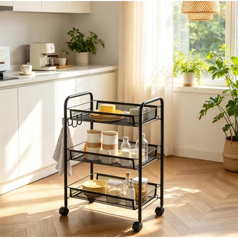 Carrello da cucina 45x26,5x63 cm in acciaio nero con vano salvaspazio FloraGrace (1/5)