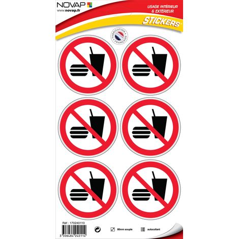 Planche 6 Pictogrammes Ø 80mm - Interdit de Manger ou de Boire - 4240114