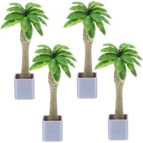 Mini Cocotiers Artificiels Réalistes Plantes Tropicales Miniatures Lot de 4 en Pla pour Décoration Intérieure pour Scénarios D'exposition et Modèles de Table (1/5)