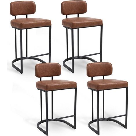 Barhocker 4er Set mit Rückenlehne, braunes Kunstleder, Metallfüße (1/5)