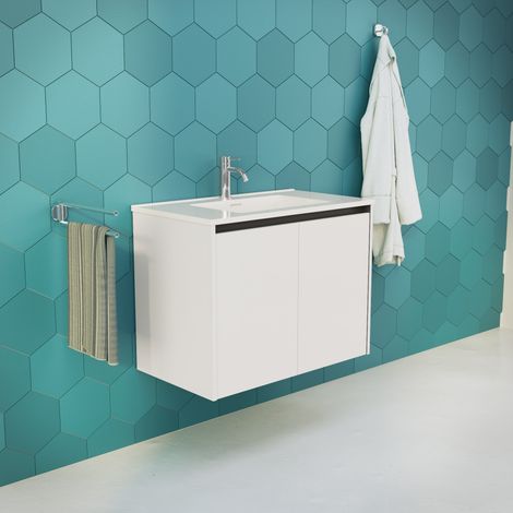 Inda - Meuble de salle de bain L.80 avec vasque brillante / Blanc (1/5)
