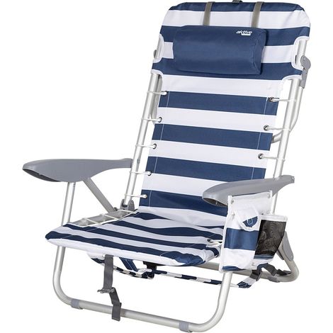 Silla playa plegable baja mochila 4 posiciones rayas c/cojín y bolsillo Aktive (1/5)