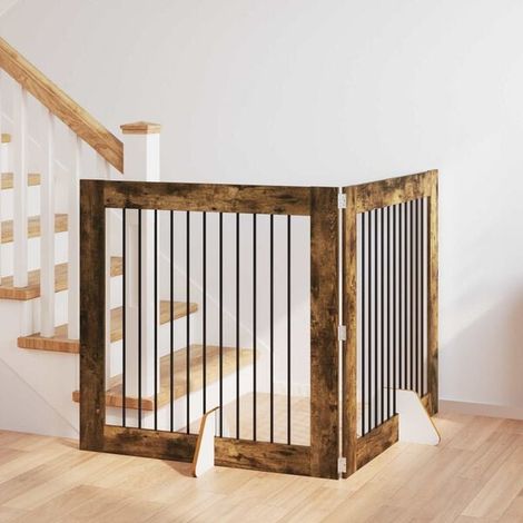 Porte pour chien avec cadre de support, lot de 2, chêne fumé