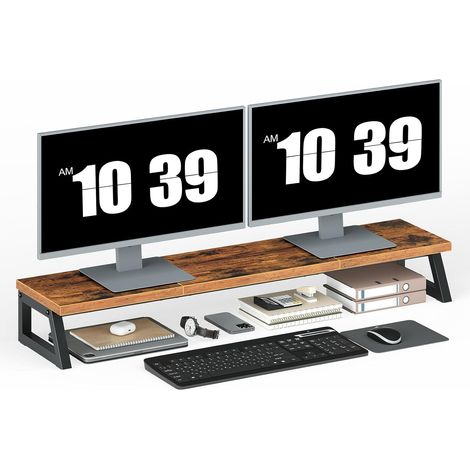 Support Moniteur Double, Rehausseur Écran PC, Support de Rangement, pour 2 Écrans d’Ordinateur, Organisation de Bureau, pour Bureau, Salle de Jeux, Marron Rustique et Noir EFG121CJ01 (1/5)
