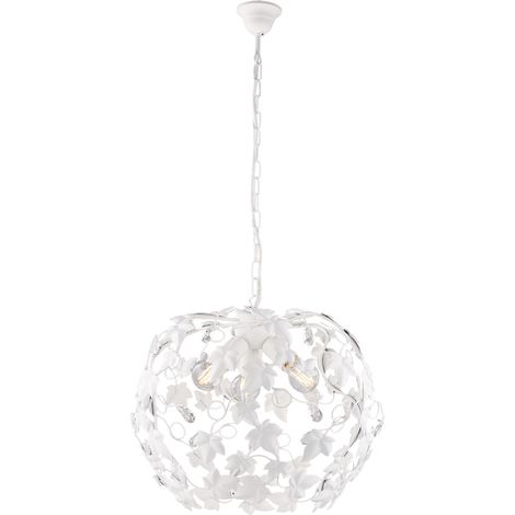 Lampadario in ferro shabby Bianco strass tre luci 50x h45 cm edera (1/2)