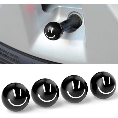 4 Pièces Bouchons Valve Bouchons Poussière pour Voiture, Capuchons Valve Cuivre Pneus Roues, Bouchon Valve Pneu Voiture, Valves De Voiture Accessoire Pneu Couvre-Valve(Smiley Noir) (1/5)
