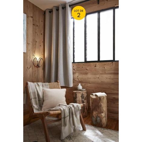 Lot de 2 rideaux petite hauteur 140 x 180 cm occultant doublé polaire Bjorn Beige (1/5)