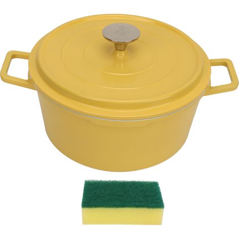 Marmite émaillée avec couvercle, alliage d'aluminium céramique, antiadhésif, 2 poignées, grande capacité, casserole polyvalente jaune (1/5)