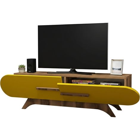 Mobile Porta tv Nesatm, 2 Ripiani, 3 Vani, 2 Ante, 145x37x50h cm Marrone Noce