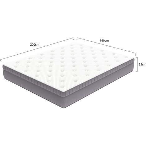 Matelas 160x200x25 cm blanc ancien en mousse et ressorts à 7 zones avec soutien renforcé (1/2)