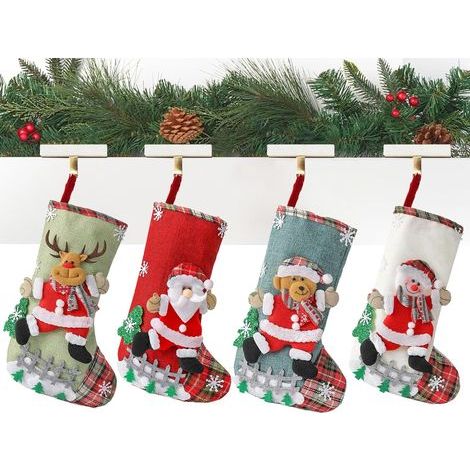 Lote de 4 calcetines navideños personalizados con chimenea, botas navideñas para decoración de Navidad, Papá Noel (1/5)