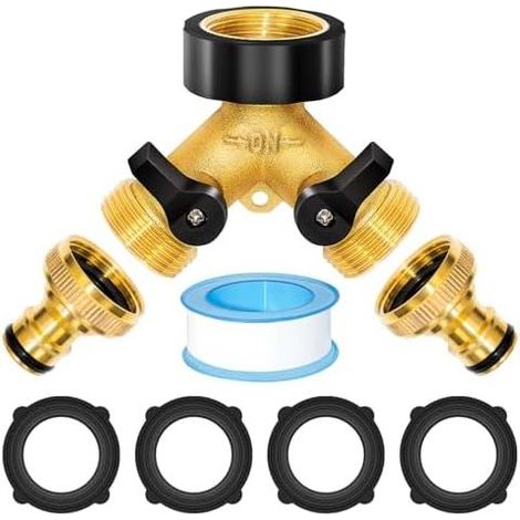 2-Wege-Wasserverteiler (3/4") in Y-Form – Geräteanschluss mit separatem Schalter – Für Waschmaschine, Küche, Garten, Rasen – Gold (1/5)