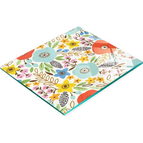 Tabla de cocina de vidrio templado con gr谩ficos decorativos de amapolas coloridas, 60x52 cm. (1/5)