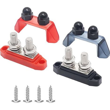 12V–48V Bus Bars Power Distribution Block: 250A Positive & Negative DC Bus Bar with Cover M10 Stud Terminals, AWG Battery Cable Lug Compatible for Car Boat Marine RV (1 pair)