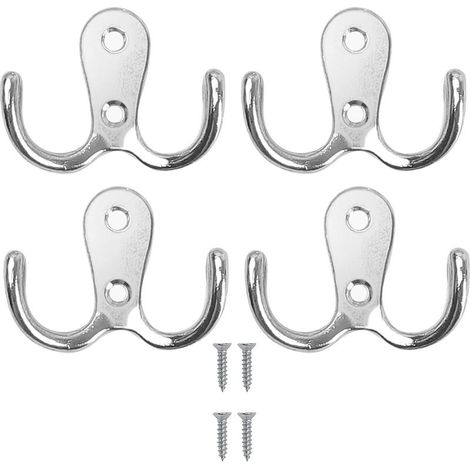 Set mit 4 Doppelhaken für Mäntel, Bademäntel, Kleidung, Handtücher, Küche (silber) (1/5)