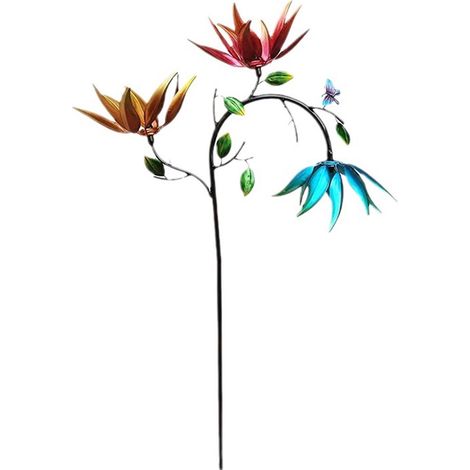 Moulin à vent - Carillon - Attrape-vent - 30 cm x 95 cm - Décoration de jardin - Moulin à vent papillon et fleurs en métal coloré, décoration extérieure pour pelouse et jardin. (1/5)