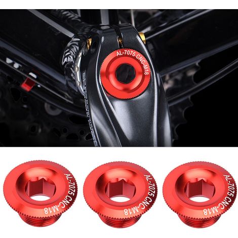 Lot de 3 vis et écrous d'axe de pédalier de vélo en alliage d'aluminium de 18 mm, accessoire pour cache-manivelle de vélo (rouge) (1/4)