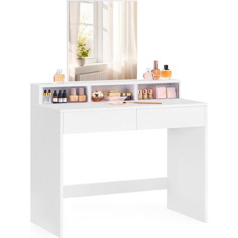 Coiffeuse, Miroir Rectangulaire, Table de Maquillage avec Miroir, 2 Tiroirs et 3 Compartiments, 40 x 80 x 140 cm, Coin Beauté, Style Moderne, Blanc RDT113W01 (1/5)