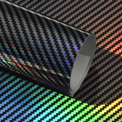 Autofolie Carbon Schwarz Silber Holo Glanz mit Regenbogeneffekt, 30x152cm (1/5)