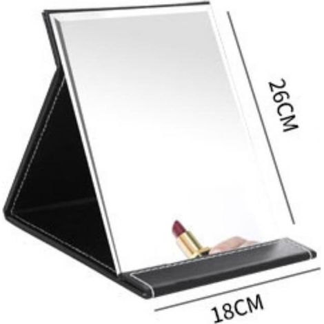 Miroir cosmétique pliant Miroir portable Miroir d'habillage HD - cuir PU, noir, 2618cm, 1pc (1/4)