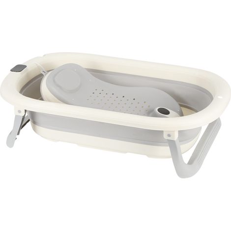 Baignoire Bébé Pliable, Baignoire Enfant Sur Pied, Avec Siege De Bain Pour Bebe, 43x71x18.5cm, gris