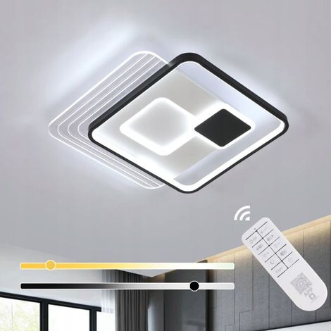 COMELY Quadratische LED-Deckenleuchte 45x45cm, Modernes Schwarz/Weiß-Acryl, 37W Dimmbar mit Fernbedienung, für Wohnzimmer/Schlafzimmer/Küche