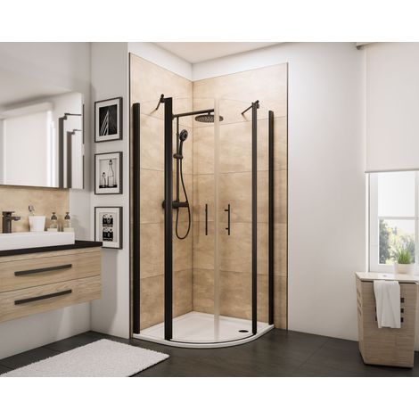 Schulte – Cabine de douche d'angle arrondi 90 x 90 x 192 cm – Verre de sécurité anticalcaire 5 mm – Portes battantes – Profilé noir mat – Accès pratique