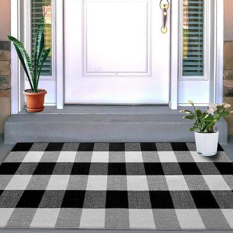 Black and White Checkered Rug 23.6 x 52 Large Buffalo Plaid Rug Outdoor Front Porch Rug Door Mat Decor (1/5)