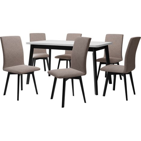 Conjunto de mesas y sillas para comedor Victorville 323, Negro, 75x80x140cm, Diámetro: 0, Número de asientos: 6, Estilo: Contemporary