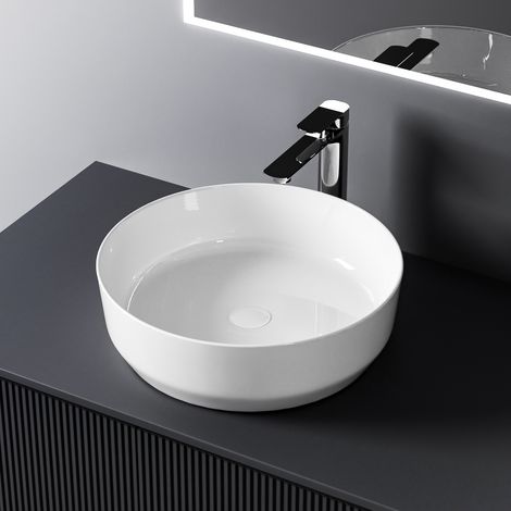 EMKE Handwaschbecken 39 x 39 x 12 mm Ovales Keramikwaschbecken Weiß Glänzend